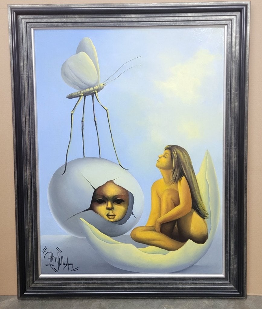 Johan VAN BELLEGHEM, Mijmerend, Enlèvement ou Envoi, Peinture à l'huile, Panneau, Surréalisme