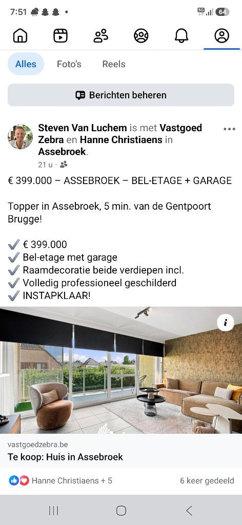 Te koop bel-etage te Assebroek, Immo, Tot 200 m², 3 kamers, Tussenwoning, Provincie West-Vlaanderen