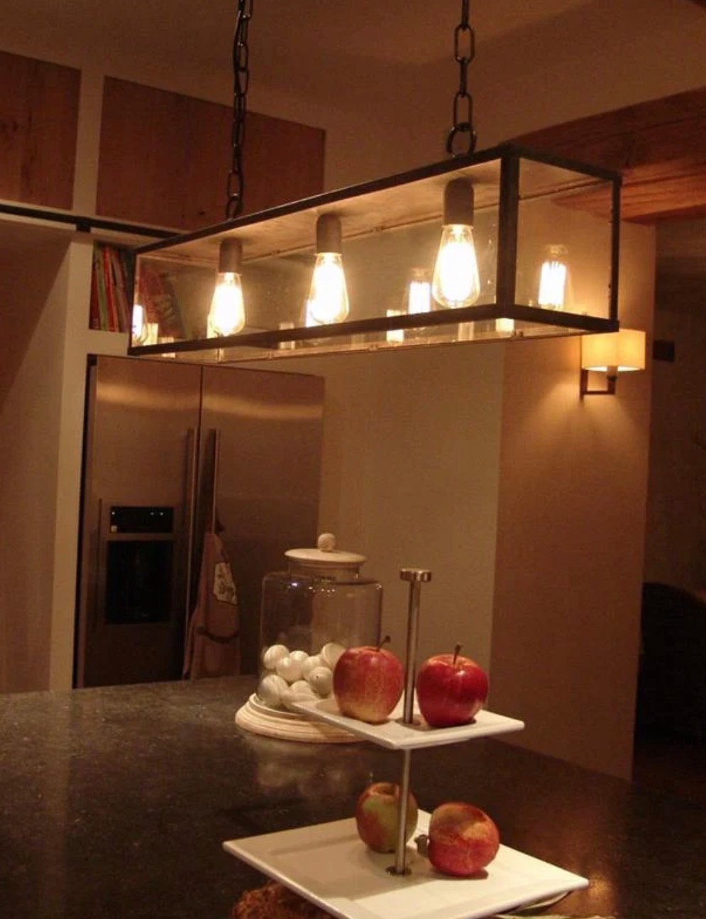 Plafondlamp 4x retro lichtpunten in frame met ketting, Ophalen of Verzenden, Zo goed als nieuw