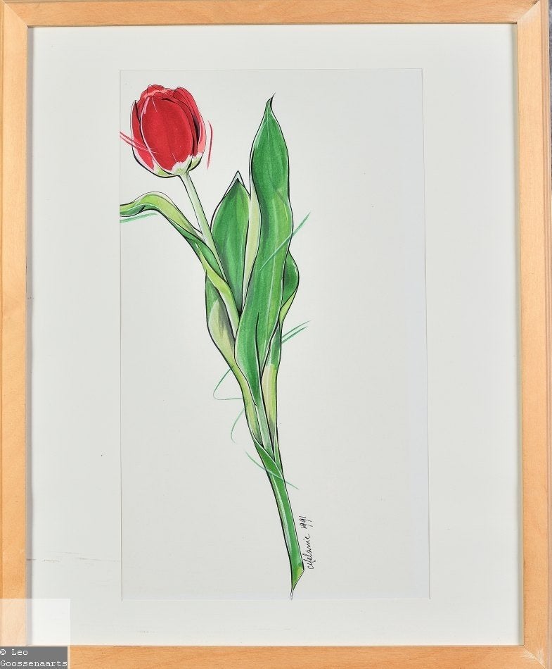 Tekening tulp, gesigneerd, Enlèvement ou Envoi, Dessin, Signé