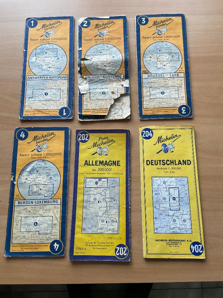 6 anciennes cartes routières Michelin, Michelin Editions, Enlèvement ou Envoi, Belgique, Utilisé