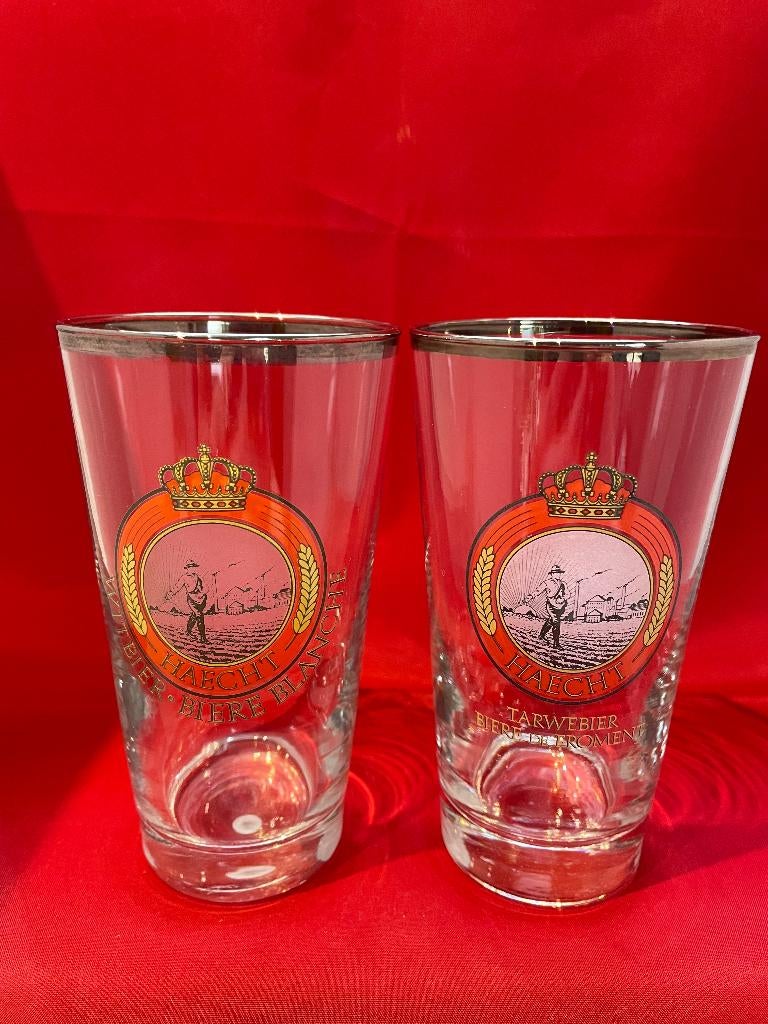 bierglazen Haecht met zilveren rand, Ophalen of Verzenden, Gebruikt, Bierglas
