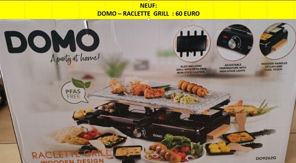 DOMO - APPAREIL A RACLETTE + GRILL - NEUF - 60 EUR, Elektronische apparatuur, Grillplaten, Ophalen of Verzenden, Nieuw, Steengrill