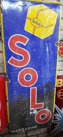 Solo margarine oud emaillen reclame bord vintage borden, Ophalen, Gebruikt, Reclamebord