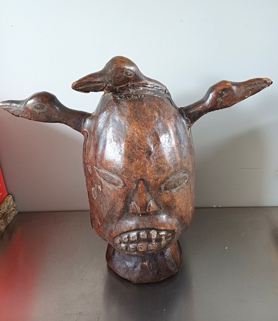 Ekoi beeld uit Nigeria - hout en leder, Antiek en Kunst, Hout, 40 cm, Afrika, Ophalen of Verzenden