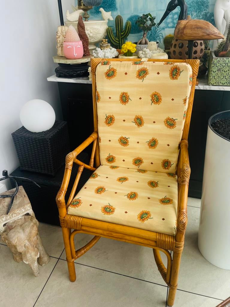 Rotan terrasstoel met nieuwe bekleding, zithoogte 46cm, Ophalen