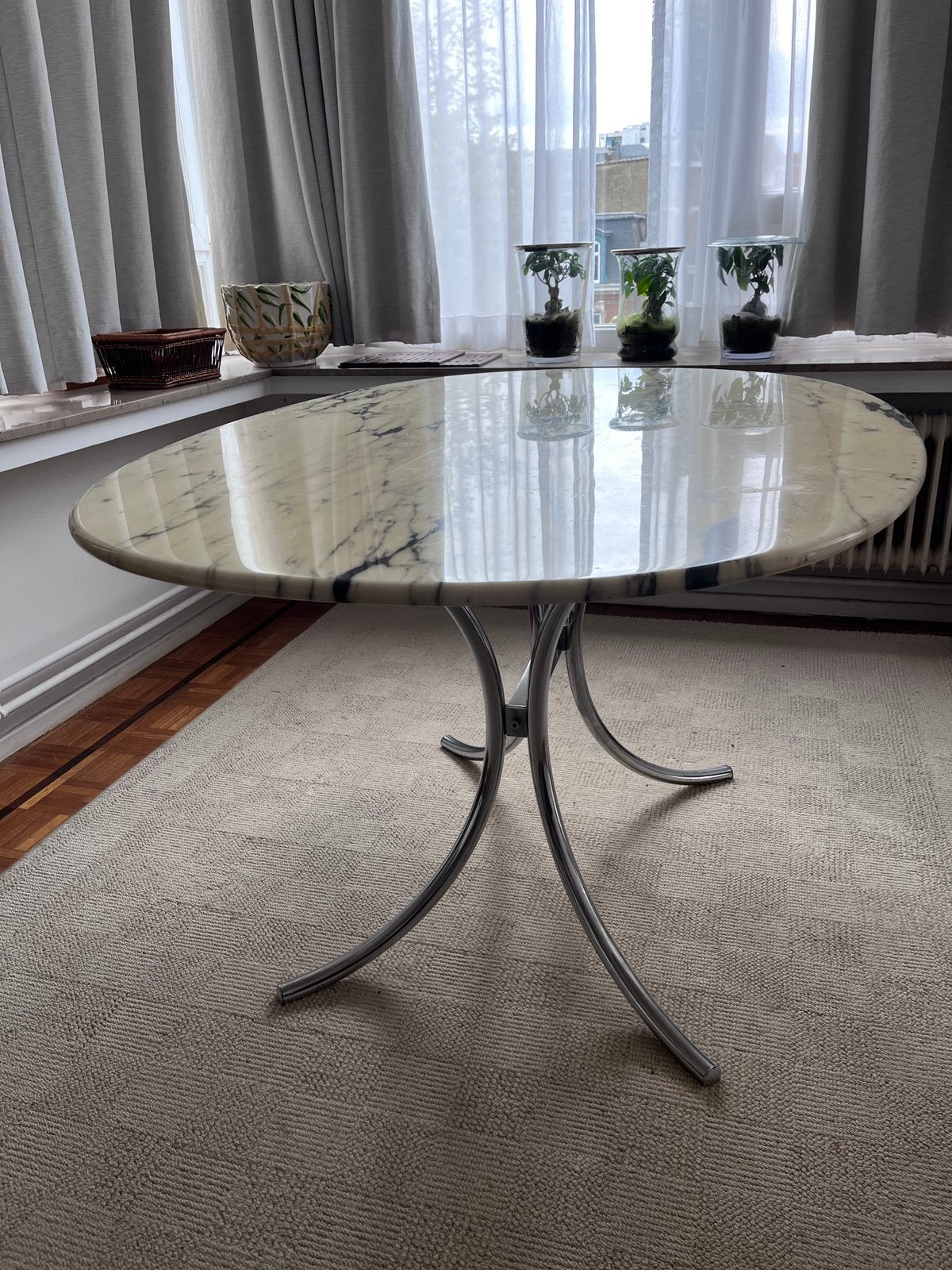 Vintage marmeren eettafel uit de jaren 70, Ophalen, Gebruikt, Vintage, Metaal