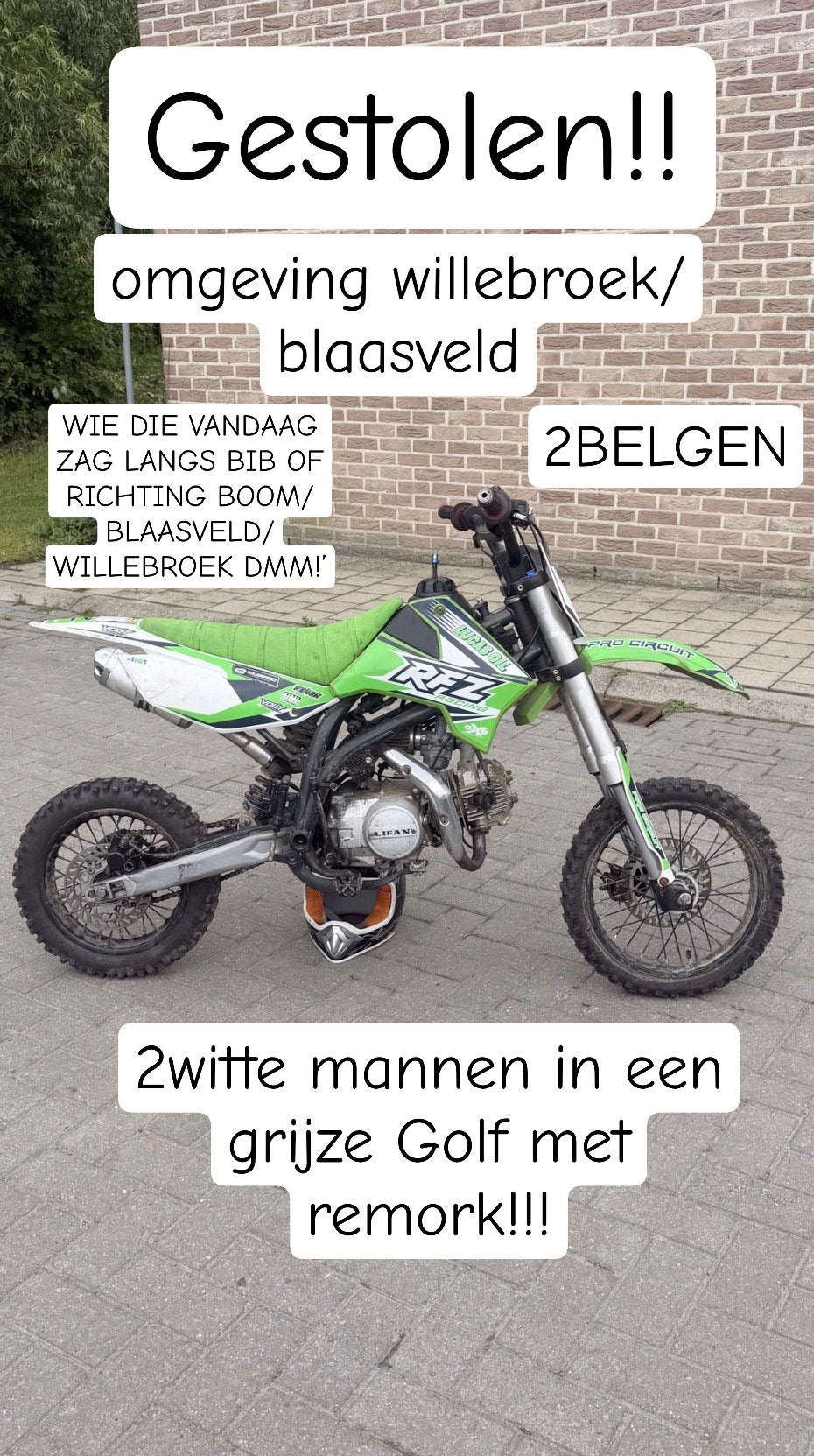 Crosser gestolen WILLEBROEK!!, Fietsen en Brommers, Brommers | Crossbrommers, Ophalen of Verzenden, Zo goed als nieuw