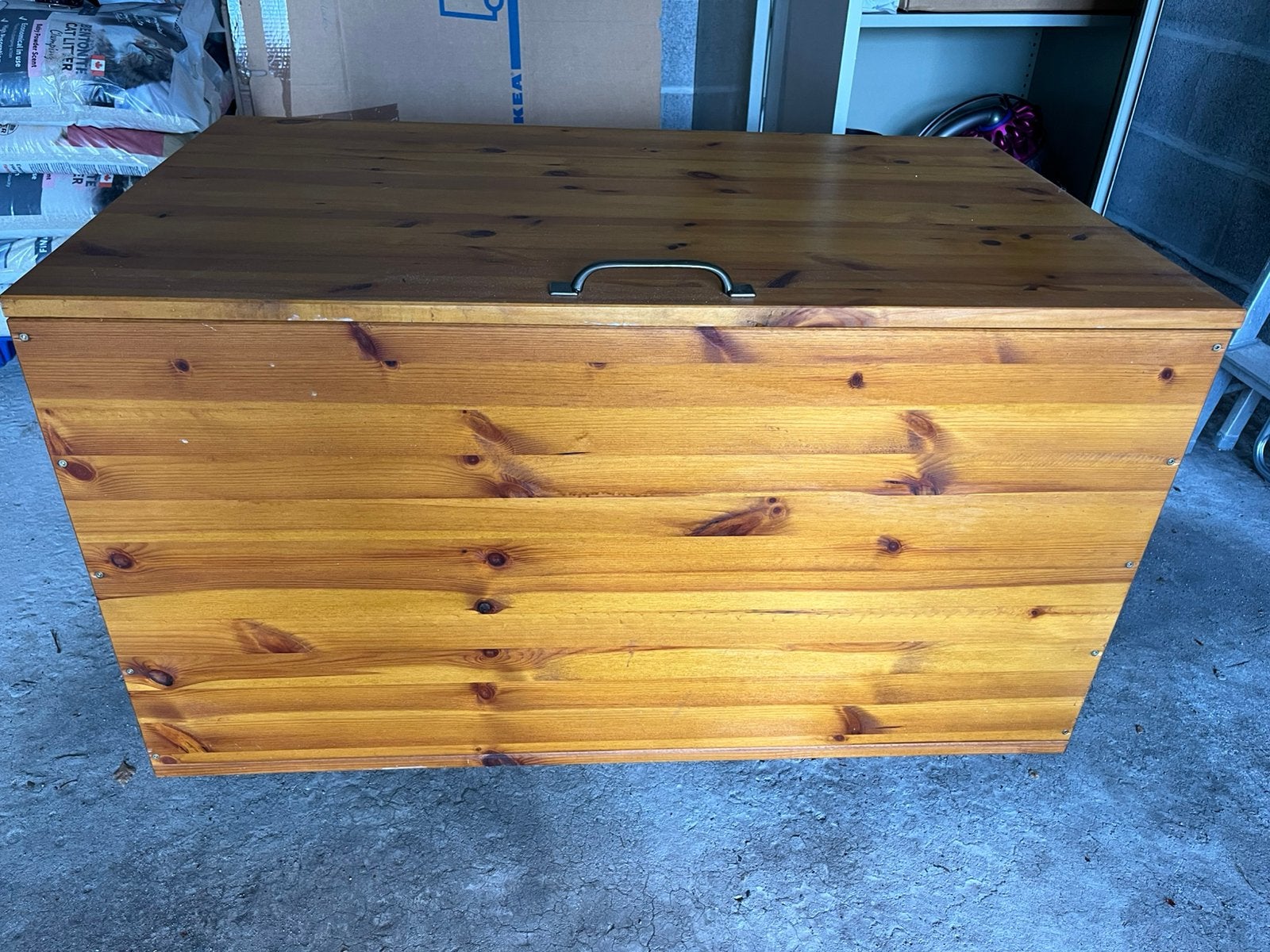 Handgemaakte houten opbergkist op wielen, Huis en Inrichting, Ophalen, 50 – 75, Gebruikt, 100 tot 150 cm