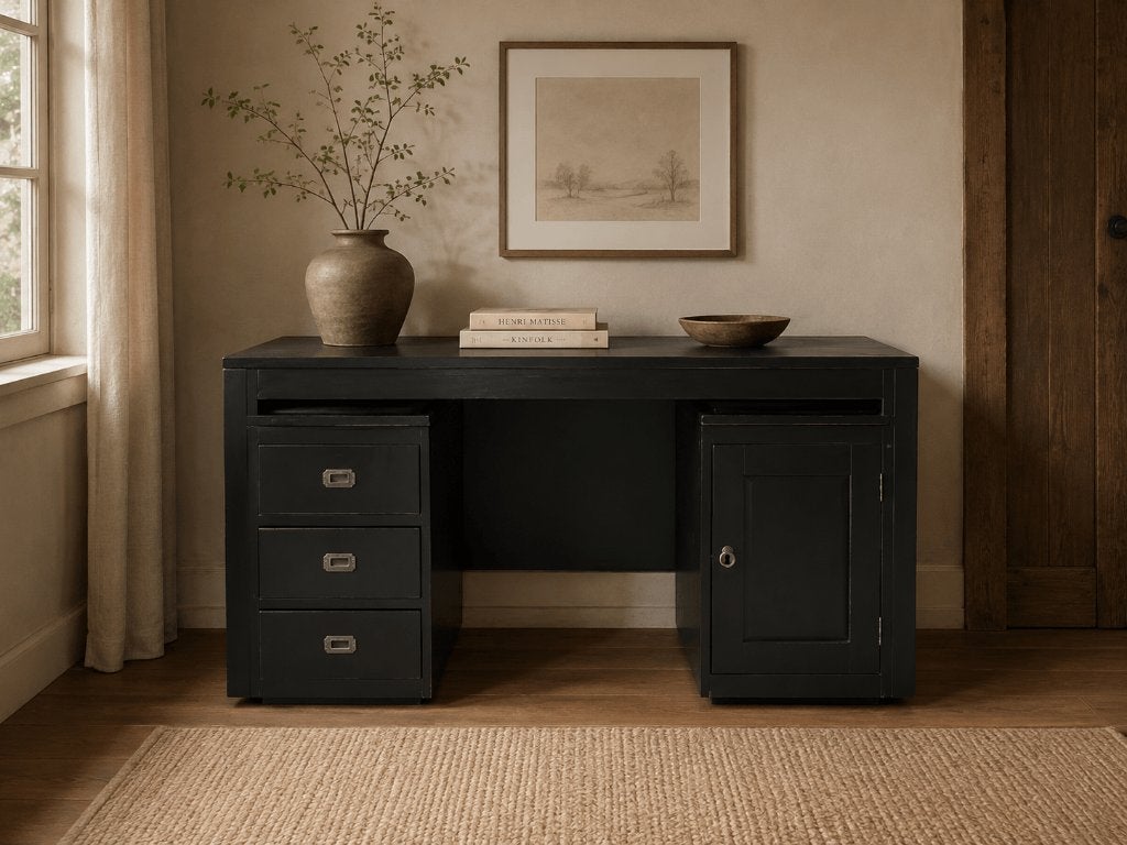 zwart bureau 160 cm lang, Neuf, 160 cm, Enlèvement ou Envoi, Bureau-armoire combiné