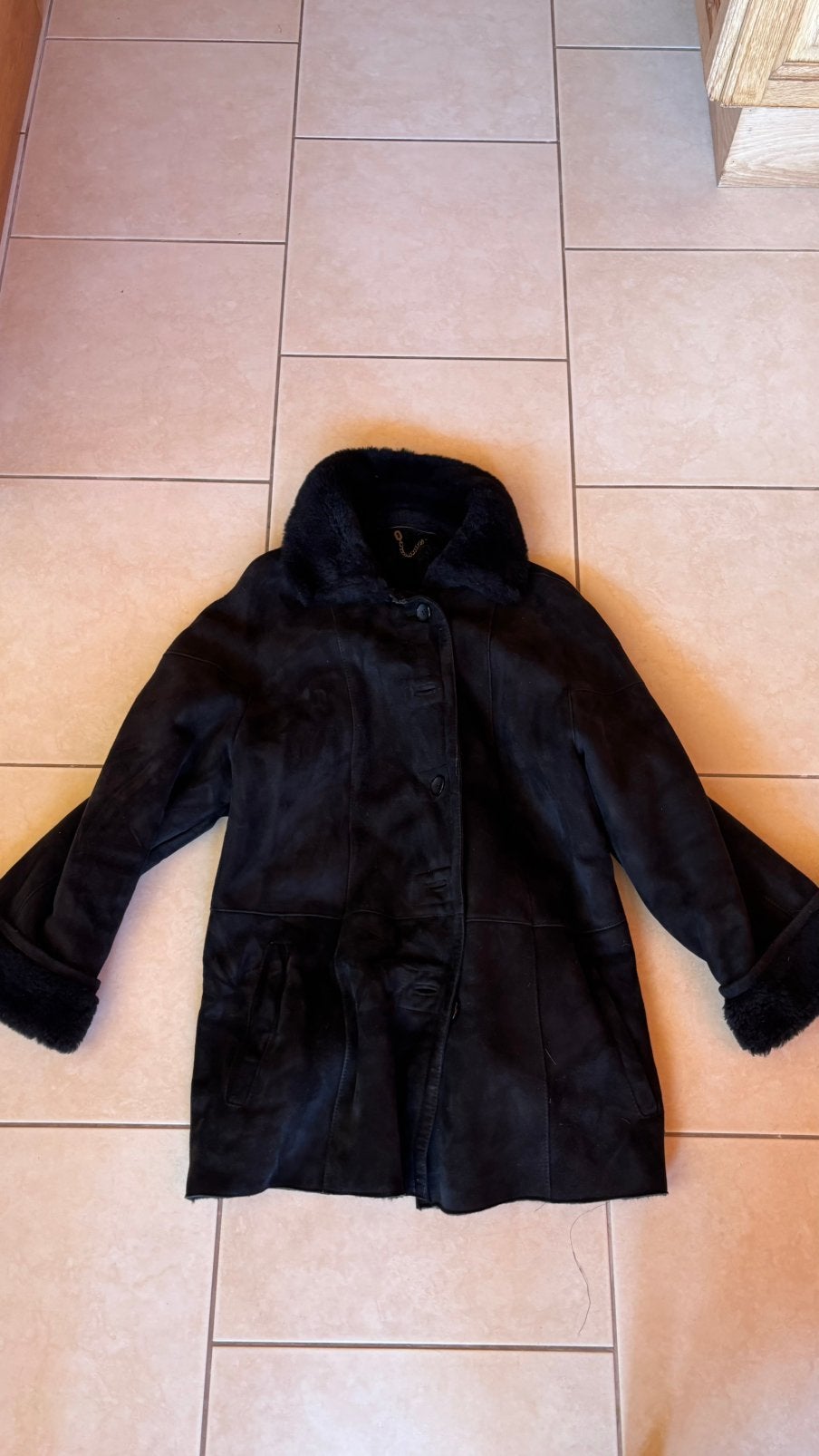 Echte zwarte leren/suède jas met echte bontvoeringag, Kleding | Dames, Ophalen of Verzenden, Gedragen, Maat 42/44 (L), Zwart