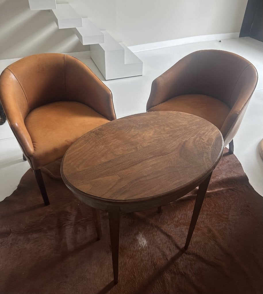Set van 2 lederen fauteuils in cognackleur, Ophalen, Gebruikt, Twee, Bruin