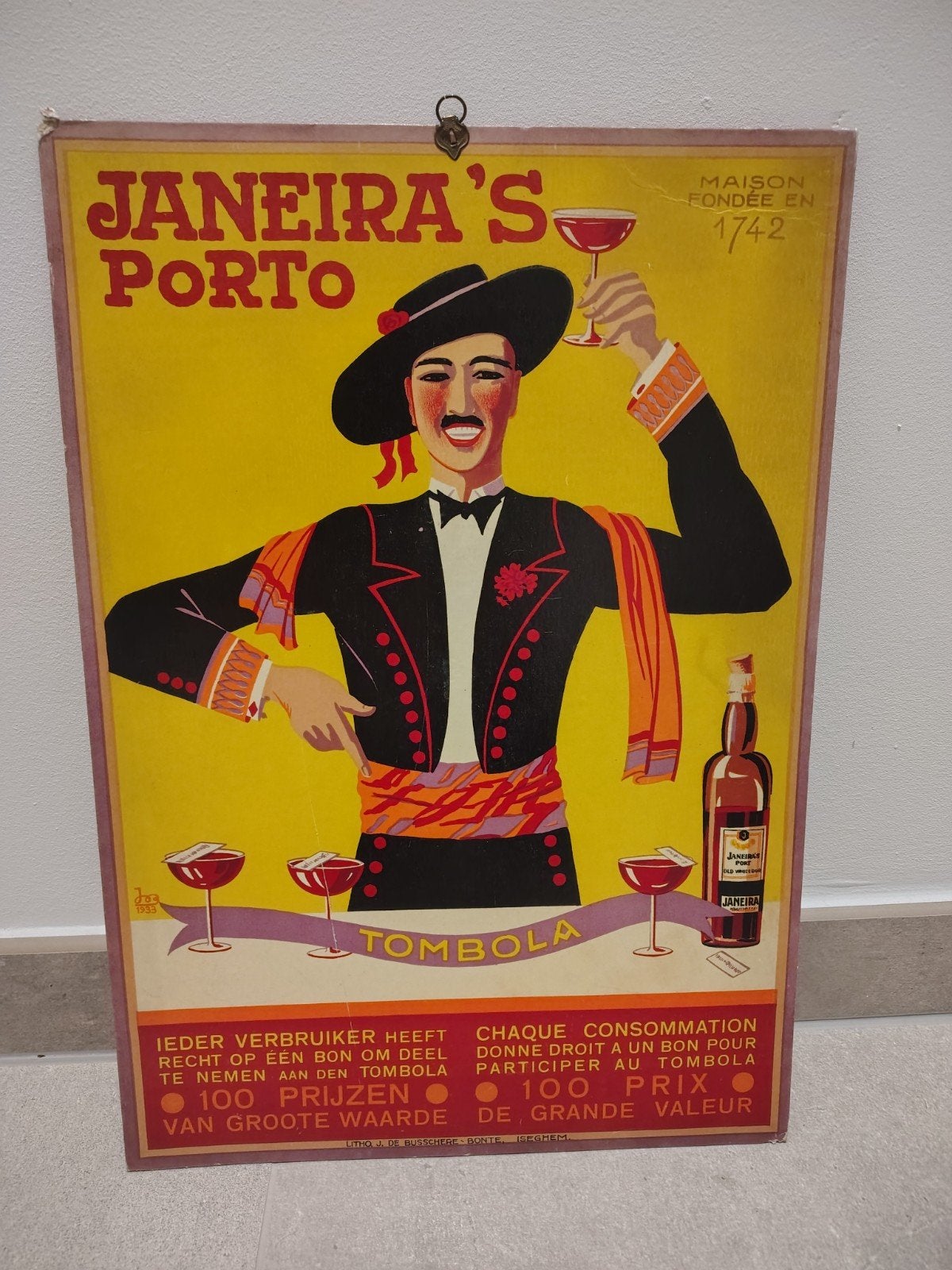 Porto Janeira reclamebord 1933 Izegem, Ophalen of Verzenden, Reclamebord