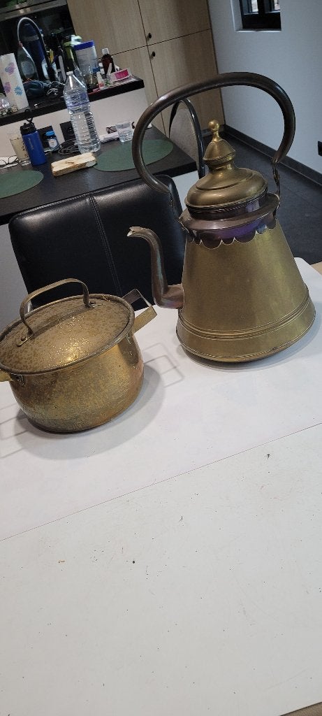 oude koperen waterketel en koperen dekselpot (13iv298/cr), Ophalen of Verzenden