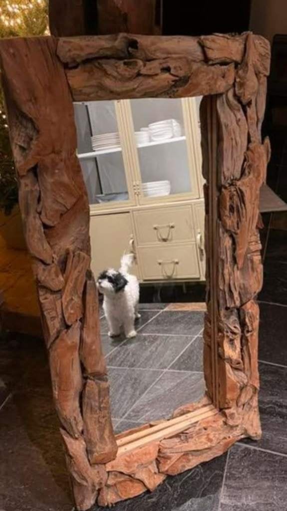 robuuste teak spiegel, Huis en Inrichting, Woonaccessoires | Spiegels, Ophalen, 100 tot 150 cm, Zo goed als nieuw, Rechthoekig