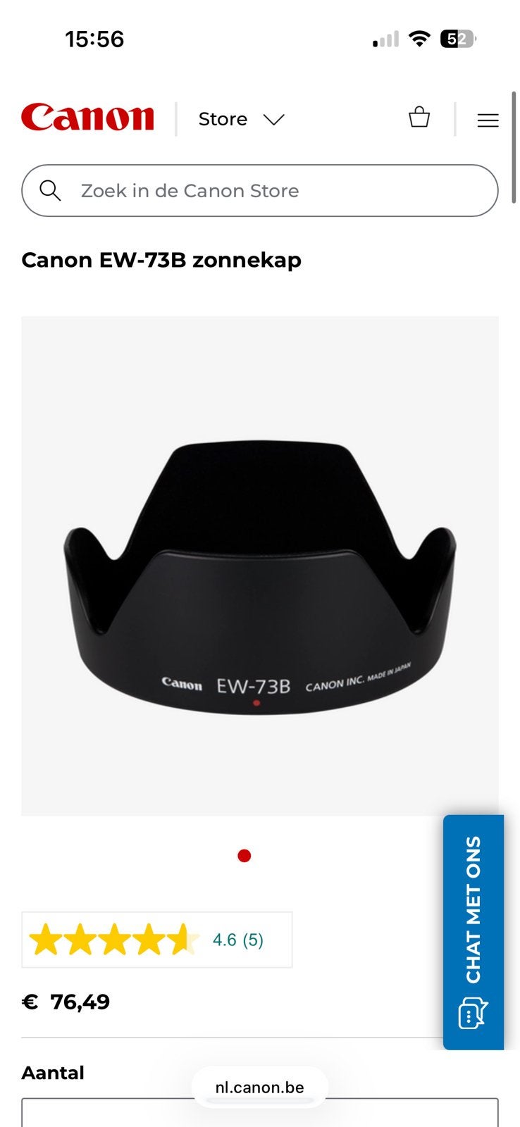 Canon EW-73B zonnekap, Ophalen of Verzenden, Zo goed als nieuw