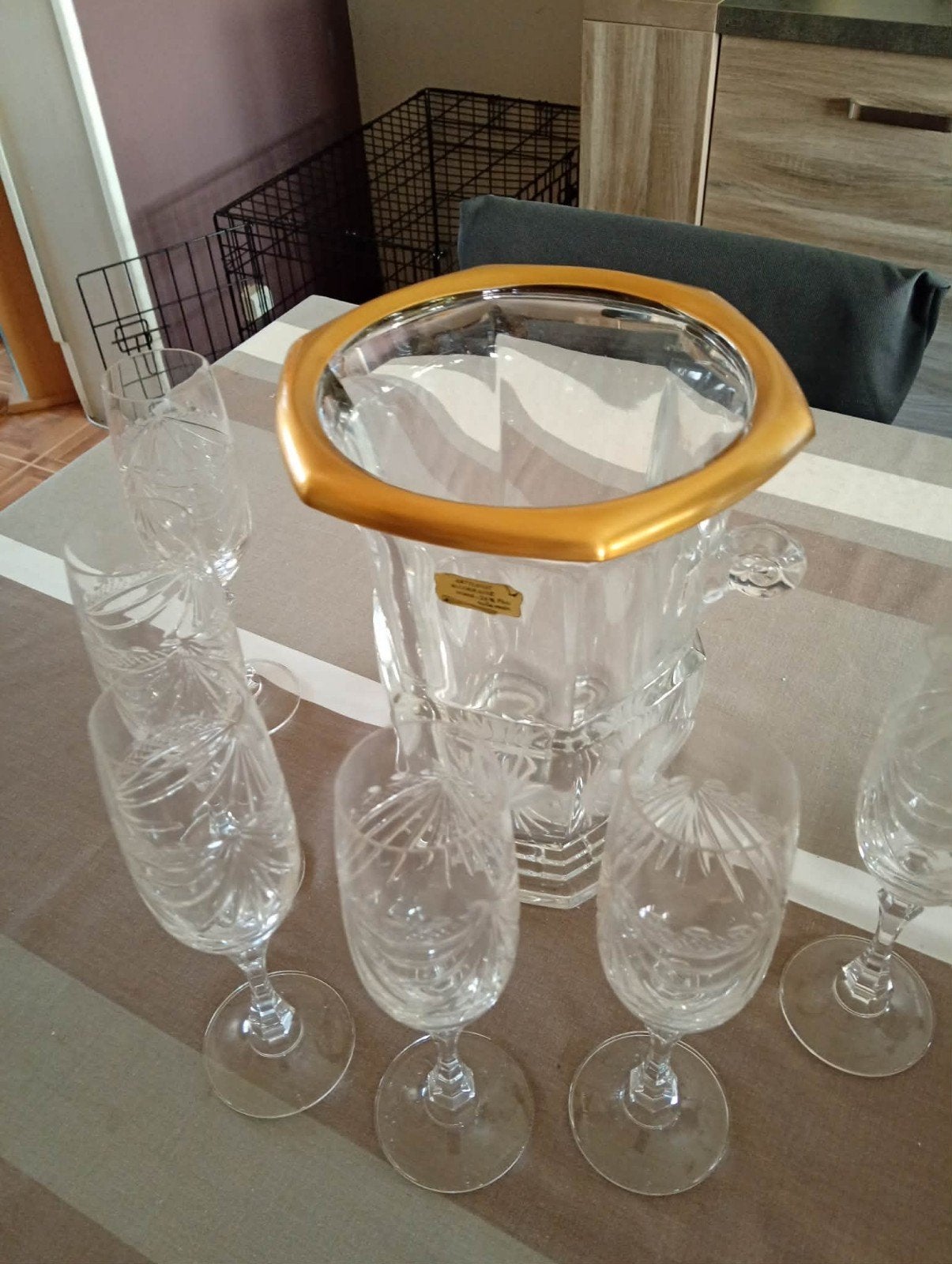 Seau à champagne en cristal français exclusif avec 11 coupes, Enlèvement, Comme neuf, Autres types
