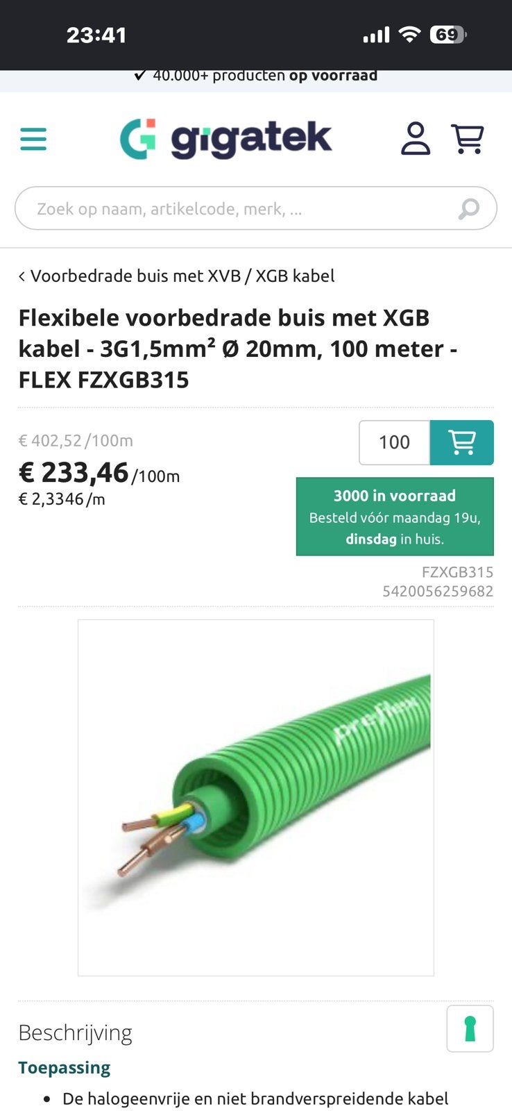 Cable xgb 3g2,5 avec tubes flex neuf, Bricolage & Construction, Électricité & Câbles, Enlèvement, Comme neuf