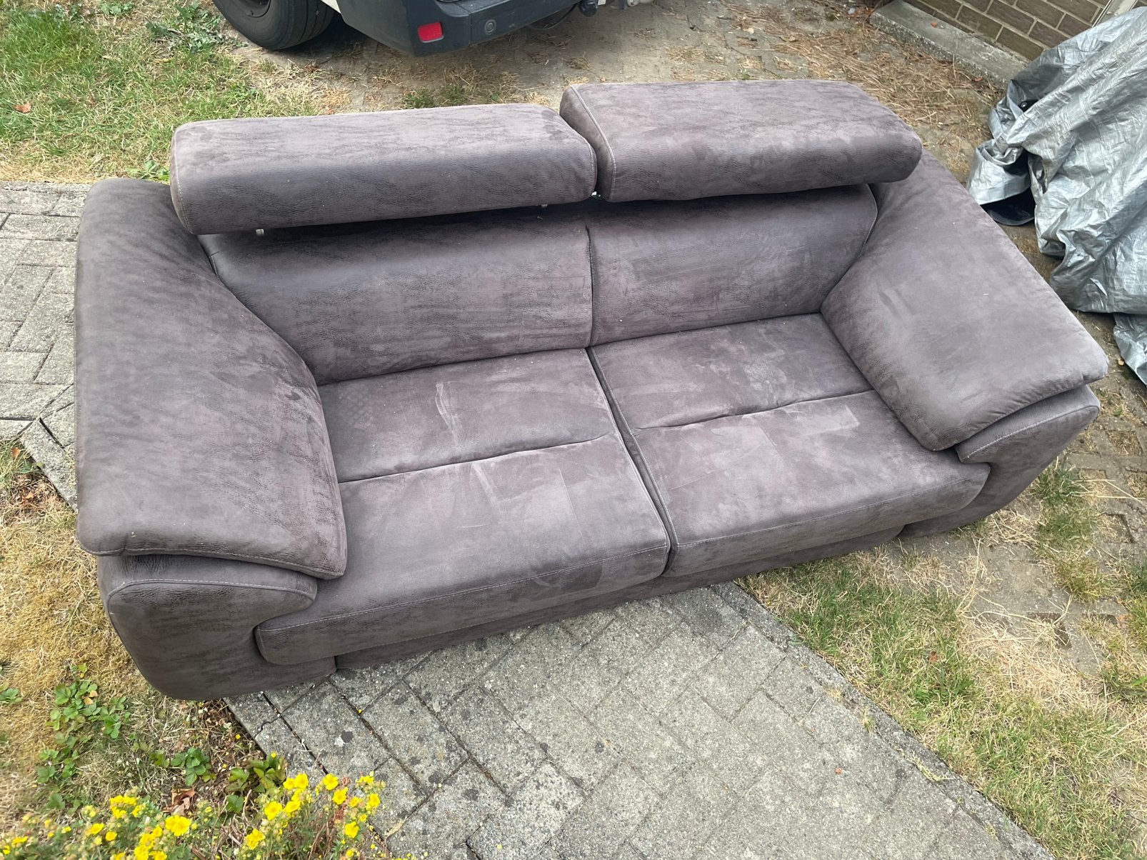Divan 2 places nubuk brun gris, 75 à 100 cm, Bois, Enlèvement ou Envoi, Utilisé