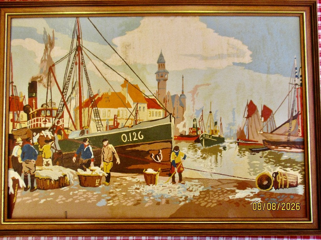 henri cassiers oostende haven olie op karton, Antiek en Kunst, Verzenden, Overige ondergronden, Olieverf, Klassiek