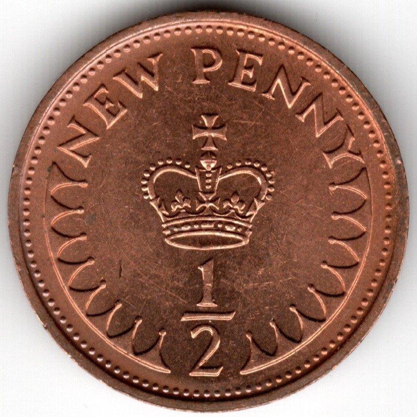 Royaume-Uni 1/2 Penny 1971 KM #914 Ref 16500, Enlèvement ou Envoi, Monnaie en vrac