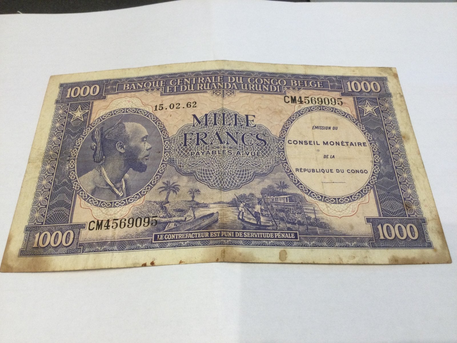 Belgisch Congo 1000 Frank 1962, Ophalen of Verzenden