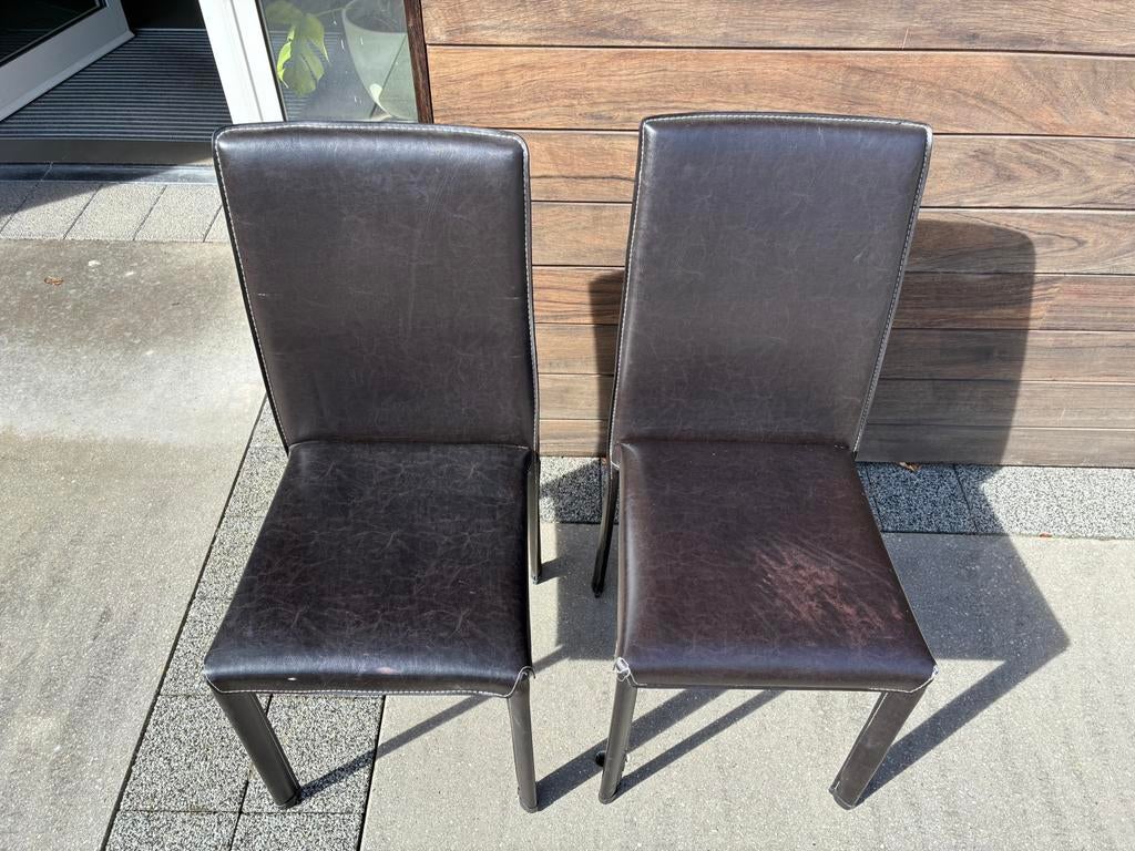 Lederen stoelen (2stuks), Huis en Inrichting, Stoelen, Ophalen, Gebruikt, Twee, Zwart