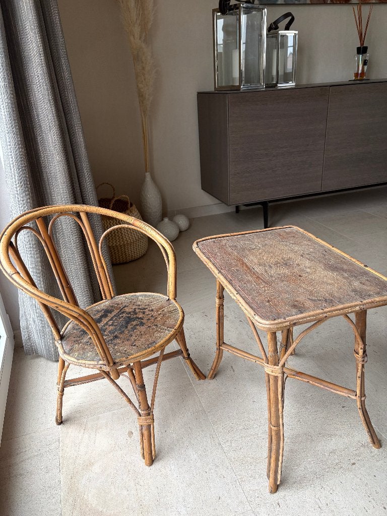 Table et chaise enfant en rotin, Enlèvement, Utilisé