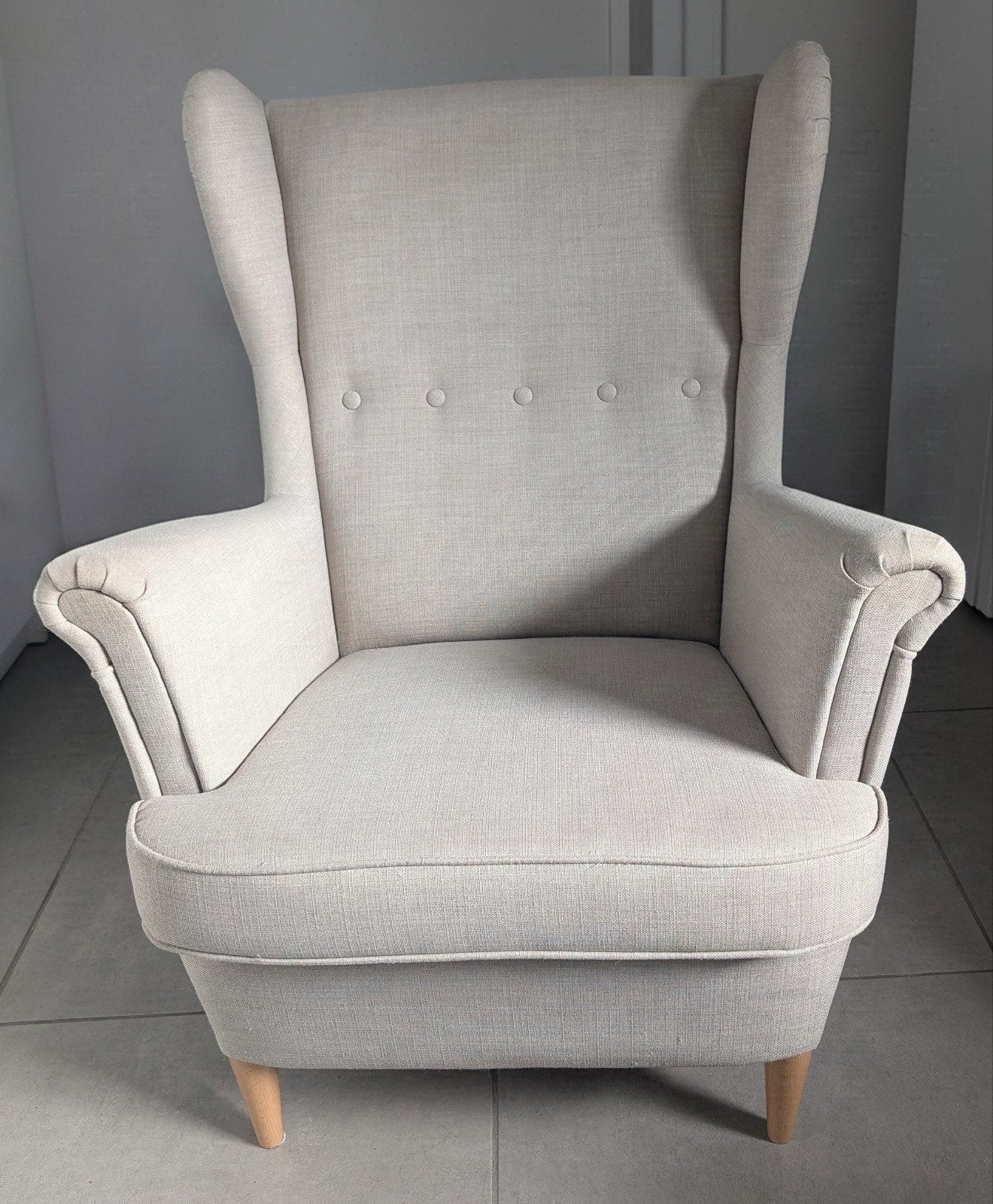 Oorfauteuil / eenzit zetel (lichtbeige / greige), Maison & Meubles, Enlèvement, Tissus