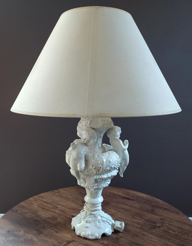 vintage wit geglazuurde lampvoet in neoklassieke stijl, Wit, Ophalen, Vintage