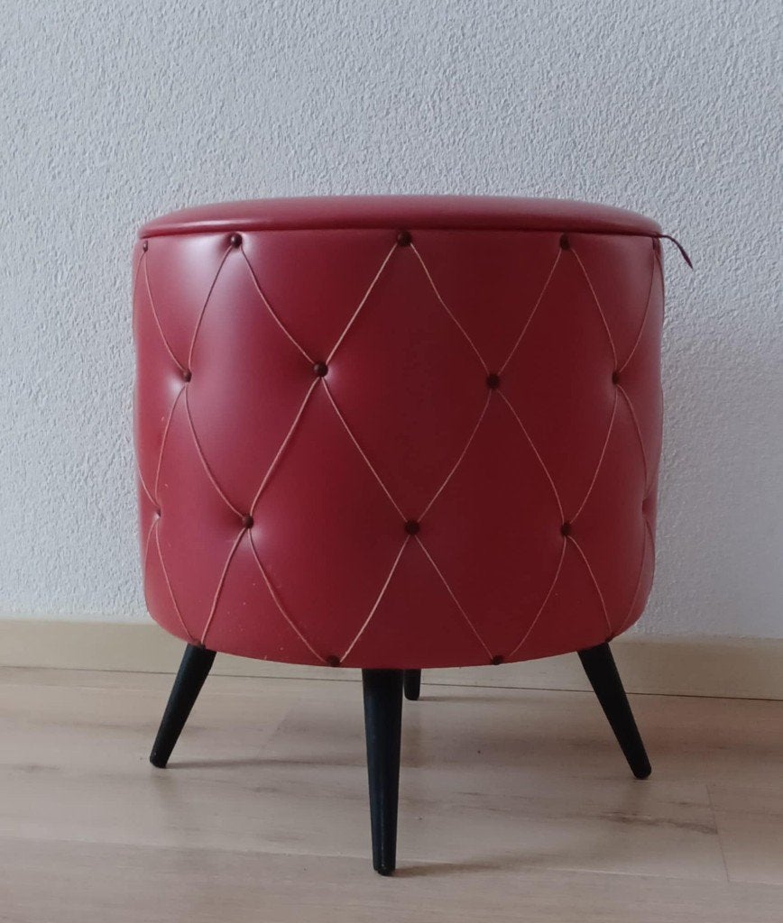 Vintage poef/naaimand, Maison & Meubles, Enlèvement, Comme neuf, Rouge, Vintage