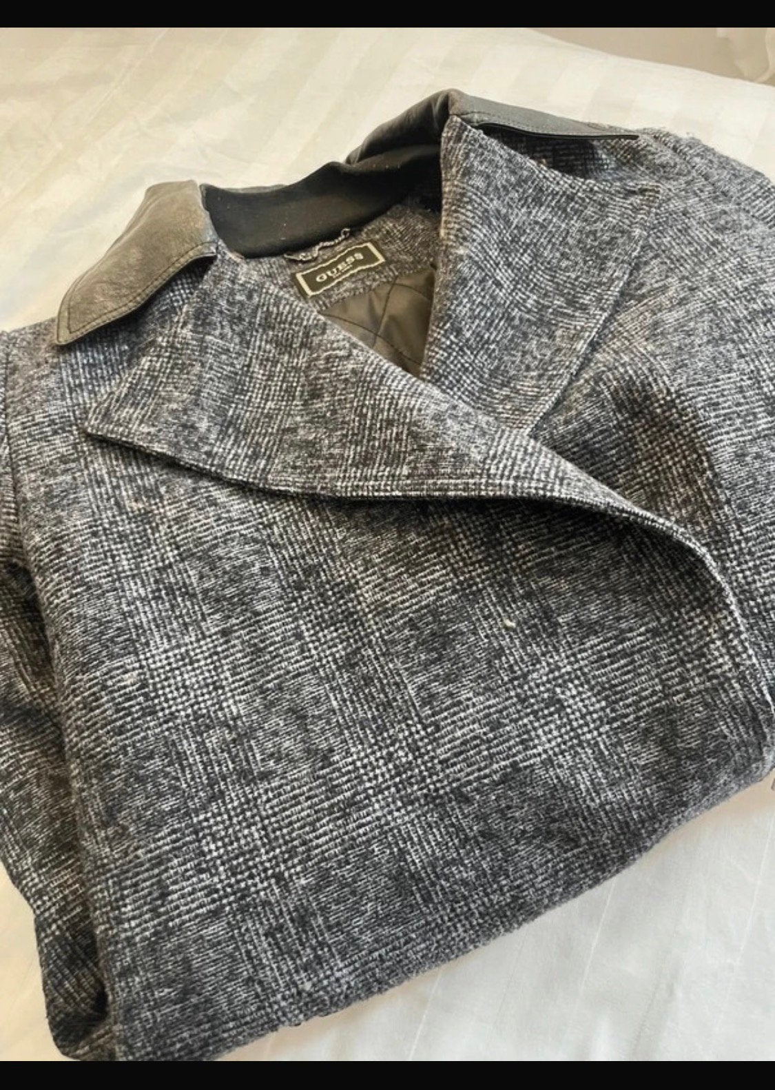 Manteau / Veste Guess gris col cuir - Taille L (40), Envoi, Porté, Gris, Manteau