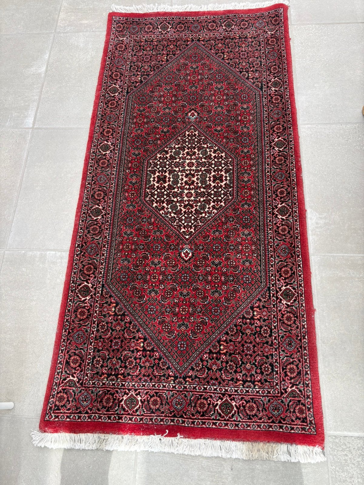 Tapis persan en coton noué à la main, Maison & Meubles, Enlèvement ou Envoi, Comme neuf, Rouge, Rectangulaire