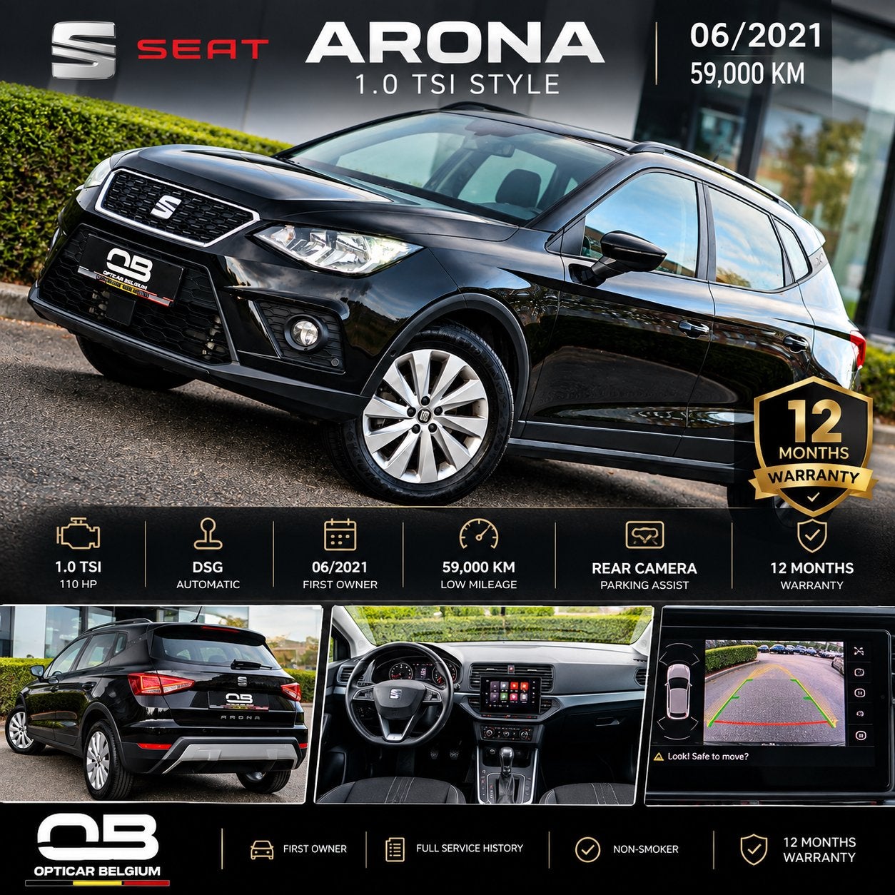 ** Seat Arona - 1.0 Tsi - 59 000 km - Caméra - 1 propriét **, Achat, Entreprise, Garantie prolongée, Carnet d'entretien