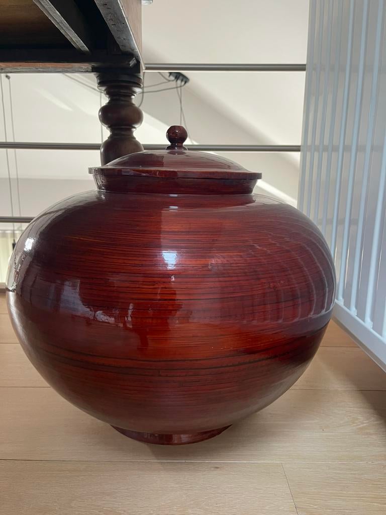 Pot decoratif en bambou laqué, Huis en Inrichting, Woonaccessoires | Vazen, Ophalen, Overige materialen, 50 tot 75 cm, Zo goed als nieuw