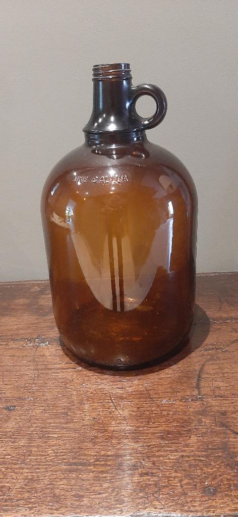 Antieke glazen kruik Duraglas amberkleurig - One Gallon, Antiek en Kunst, Ophalen of Verzenden