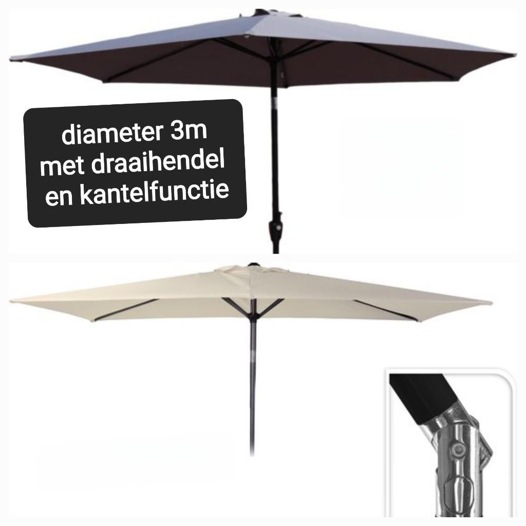 parasols 3m kantelbaar in, Tuin en Terras, Parasols, Ophalen, Kantelbaar