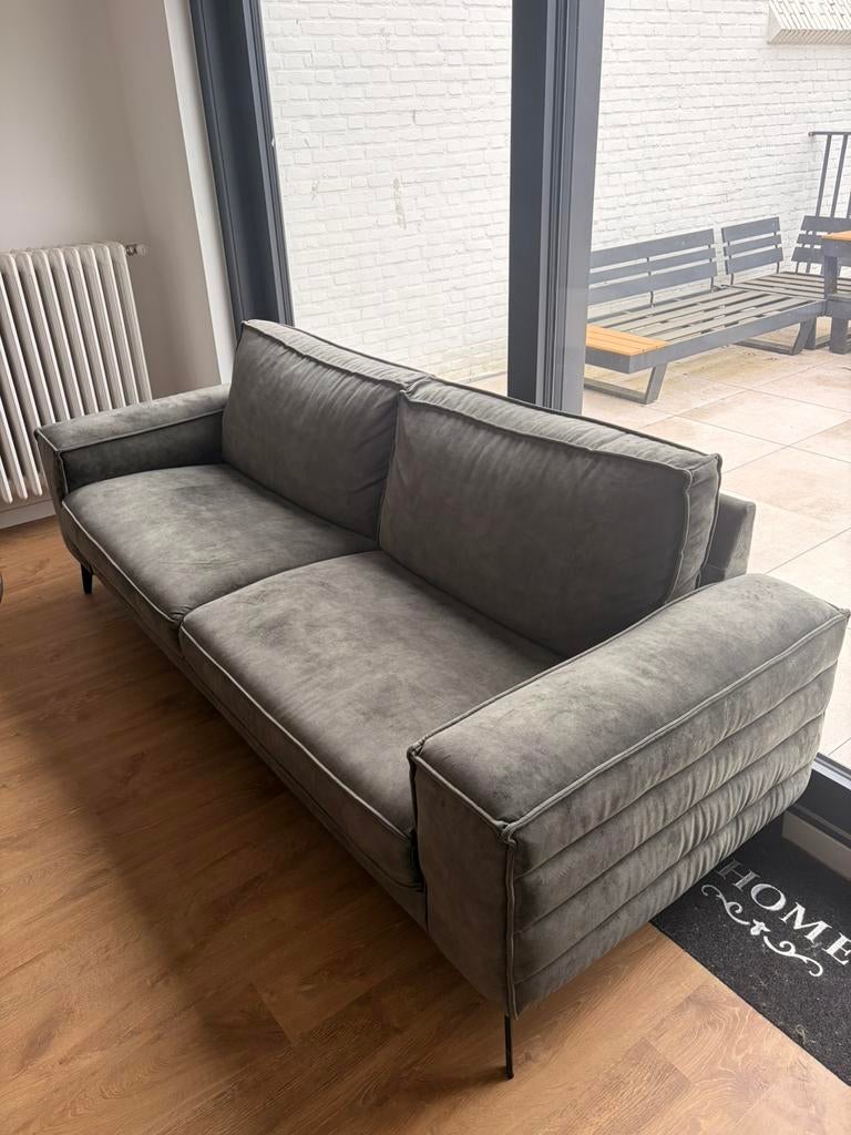 Olijfgroene zetel, Ophalen, Gebruikt, Driepersoons, 75 tot 100 cm