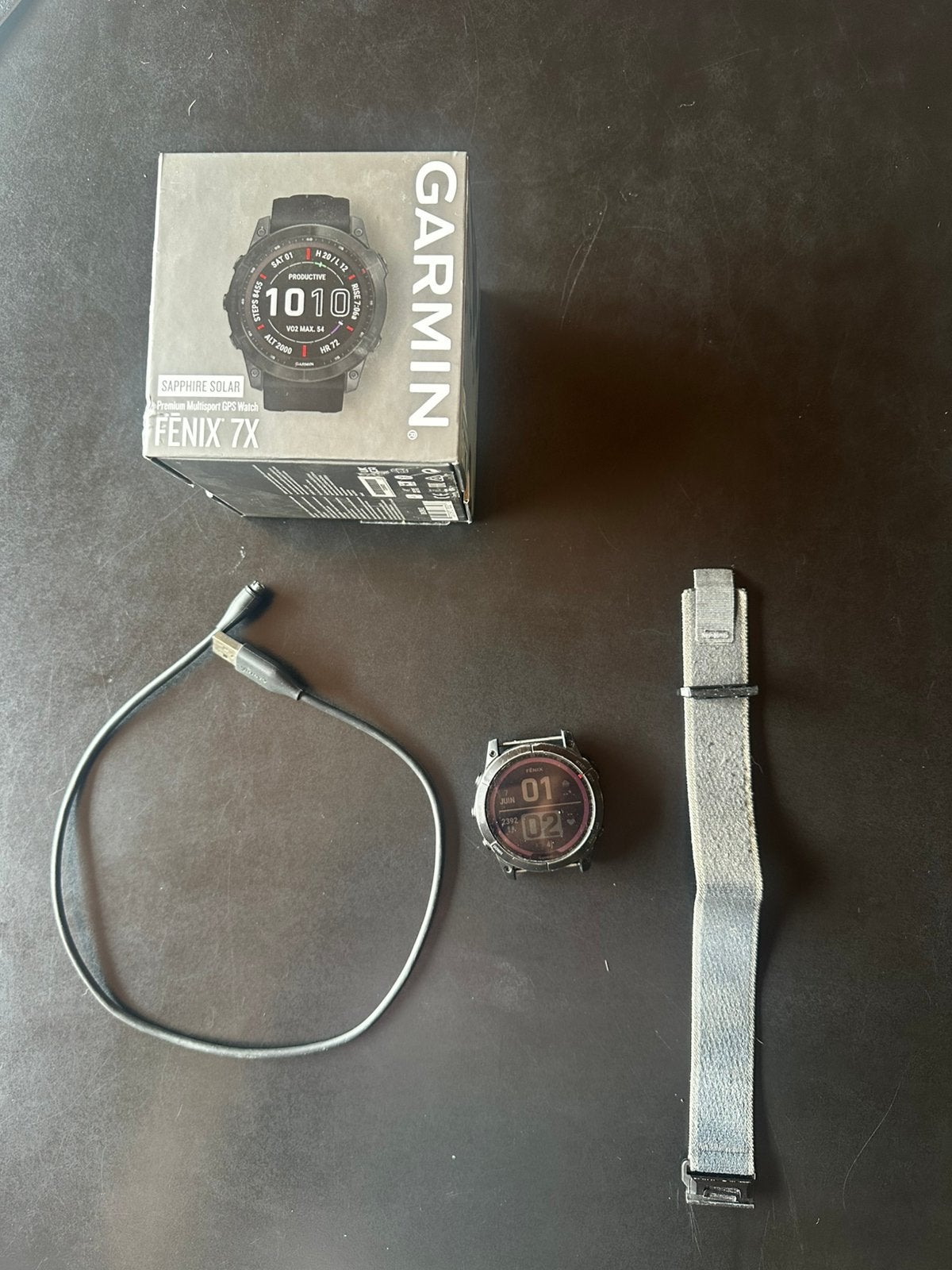Montre garmin fenix 7X sapphire solar, Ophalen, Conditie, Gebruikt, Zwart