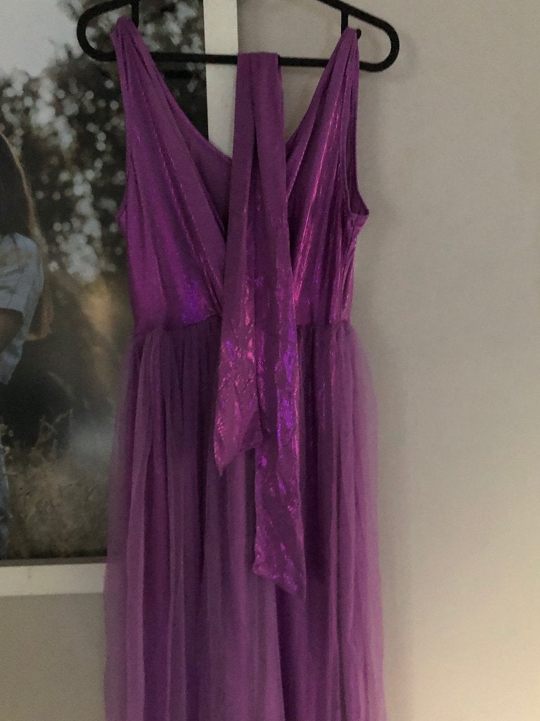 Elegante Jurk Met V-Hals, Paars, Nieuw, Onder de knie, Ophalen