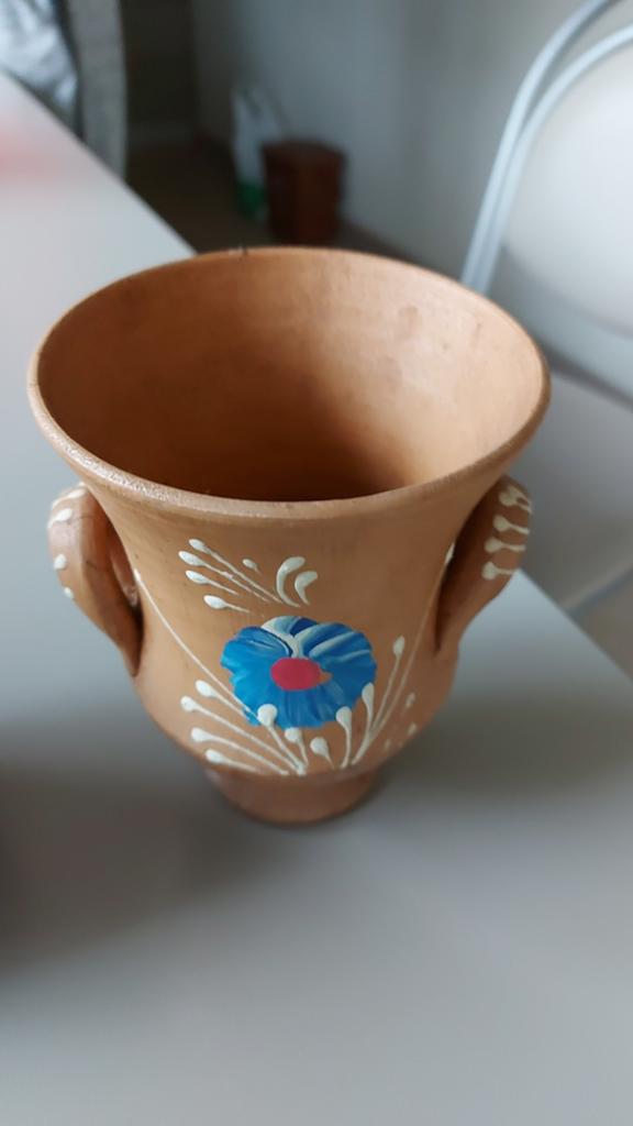 3 handbeschilderde vaasjes in terracotta, Ophalen