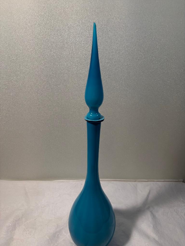 Vase décoratif en verre bleu turquoise avec bouchon, Ophalen
