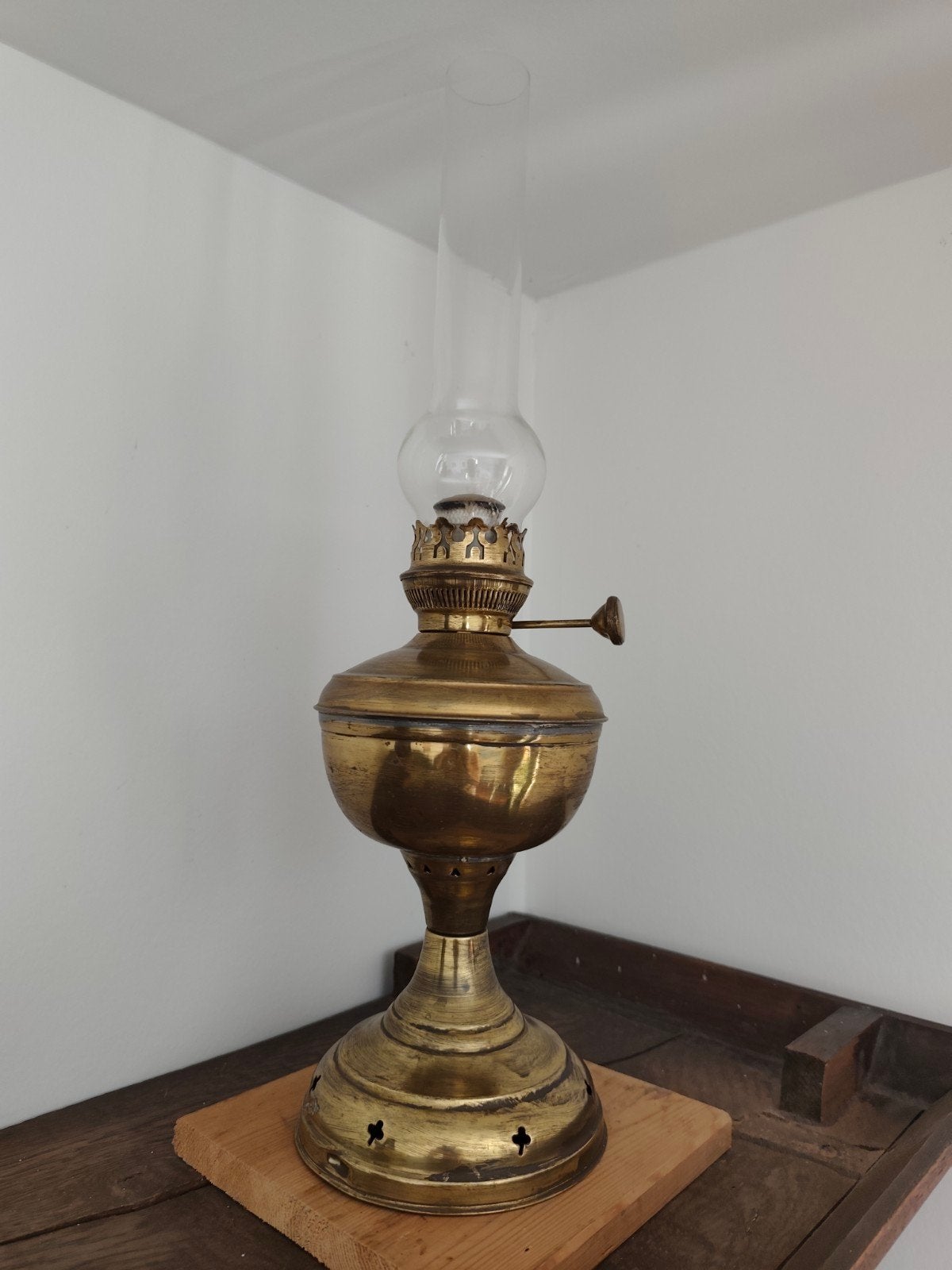 Antiek vintage koperen olielamp., Antiek en Kunst, Ophalen