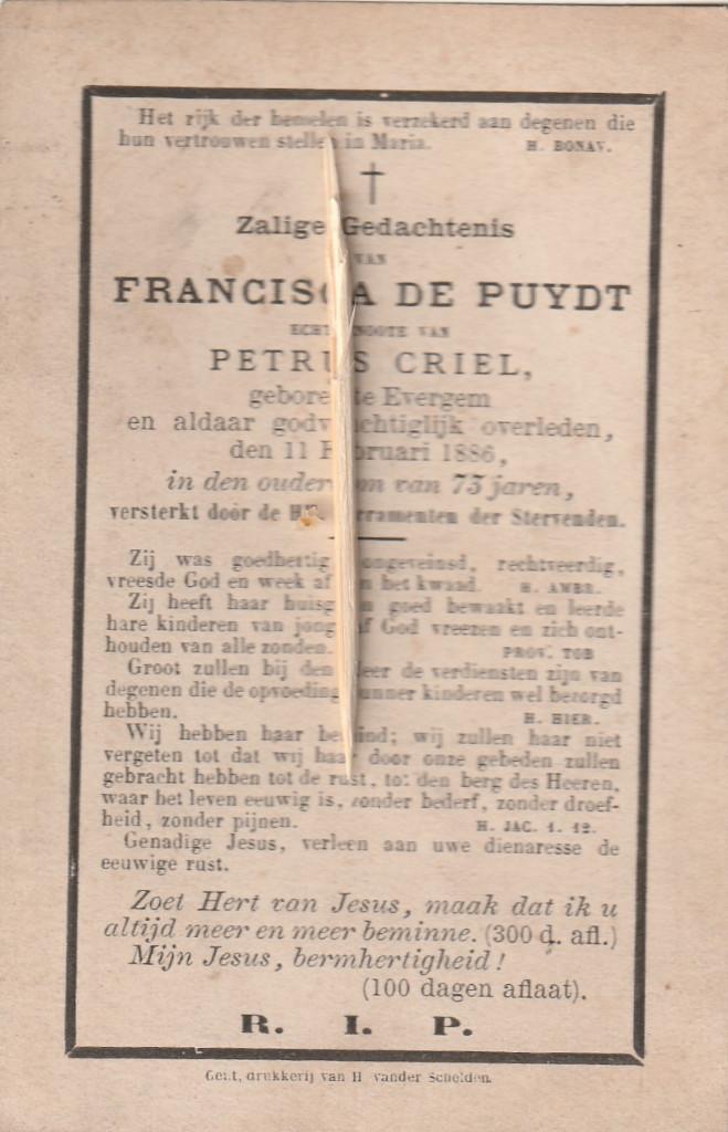 Carte de prière Evergem, Envoi, Image pieuse