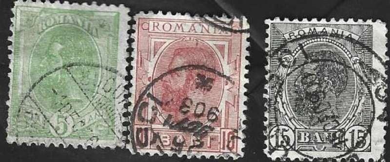 3 Postzegels Roemenië 1899 Carol I, Ophalen of Verzenden, Overige landen, Gestempeld