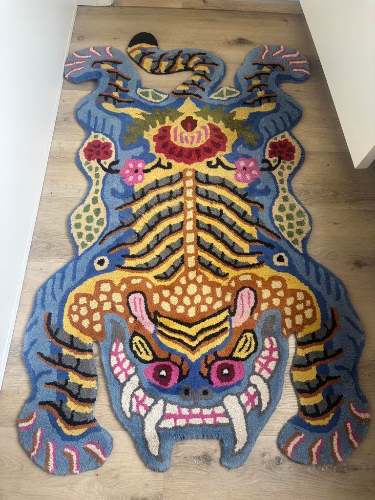 Uniek handgemaakt tibetan tijger tapijt, Tibetaanse tijger, Zo goed als nieuw, 150 tot 200 cm, Overige vormen