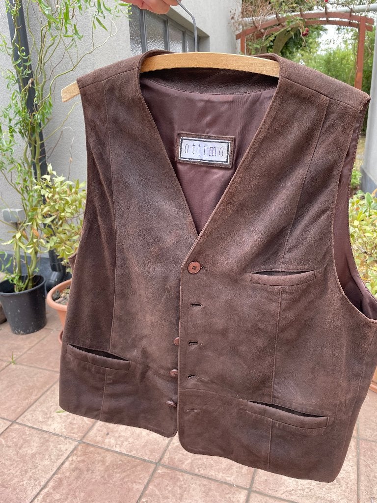 Heren gilet in echt leder, Ophalen of Verzenden, Gedragen, Maat 52/54 (L), Bruin