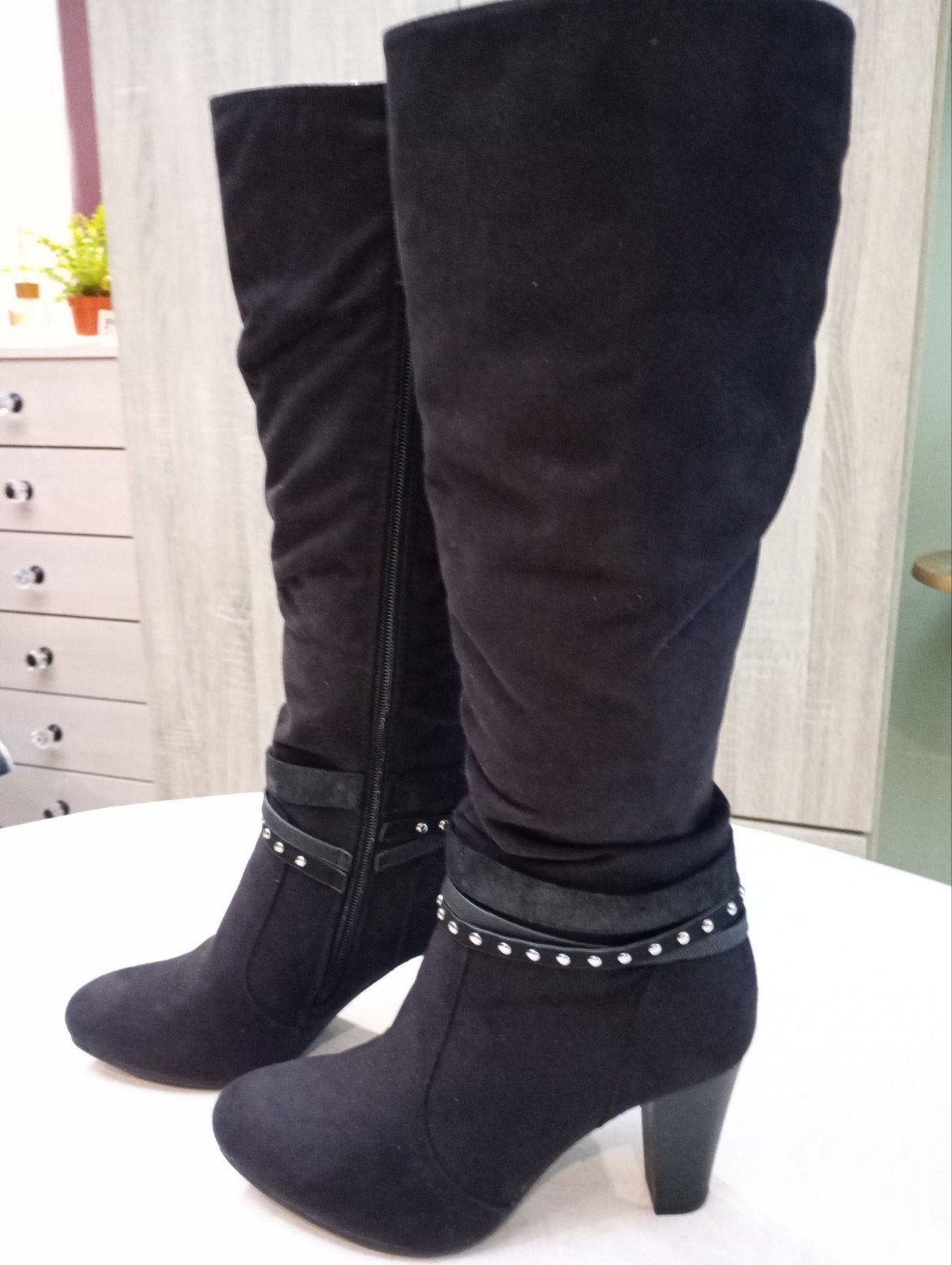 38 bottes daim, Enlèvement ou Envoi, Noir, Bottes hautes