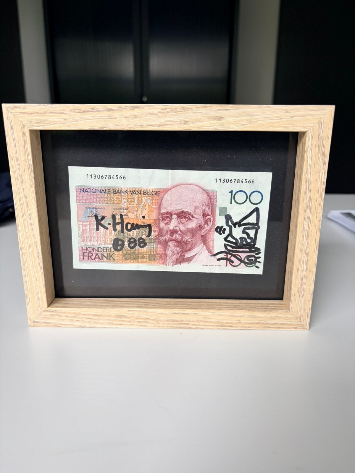 Keith Haring gesigneerd 1988 Knokke 100 Belgische frank, Ophalen of Verzenden, Tekening, Gesigneerd