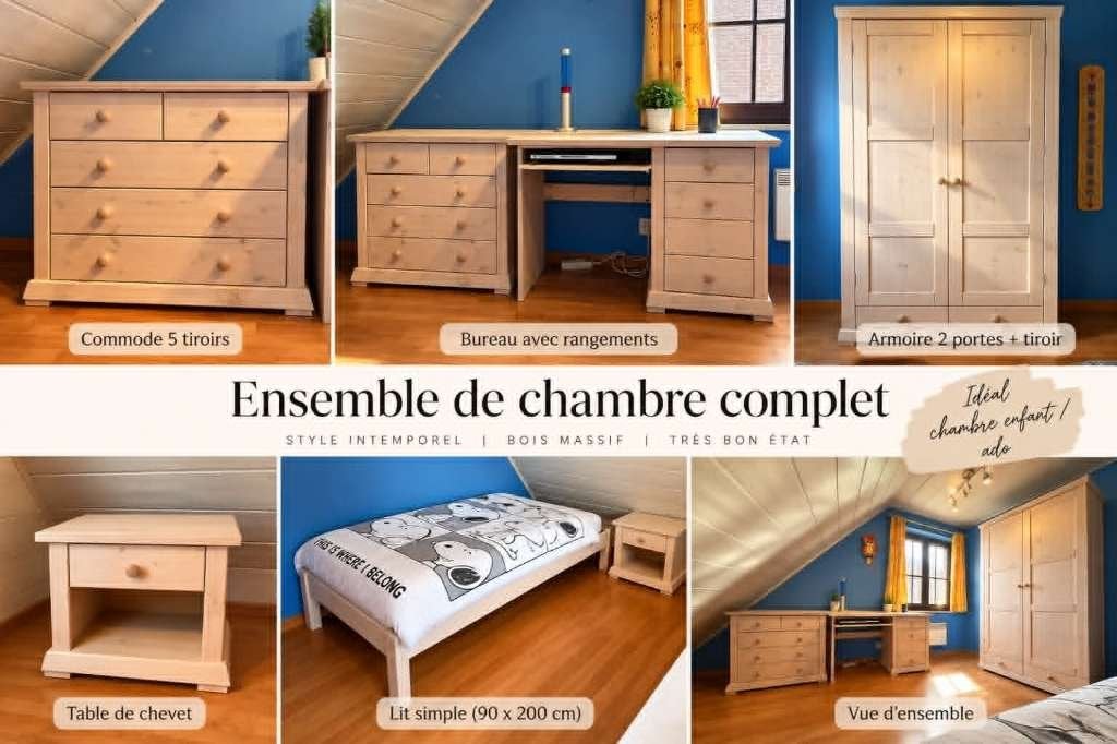 Chambre enfant ou ado pin massif, Enlèvement, Comme neuf, Une personne